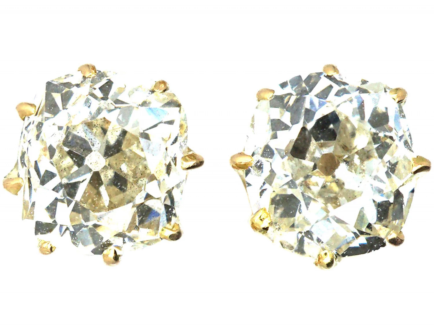 18ct Gold Old Mine Cut Solitaire Earrings 3 18ct Gold Old Mine Cut Solitaire Earrings