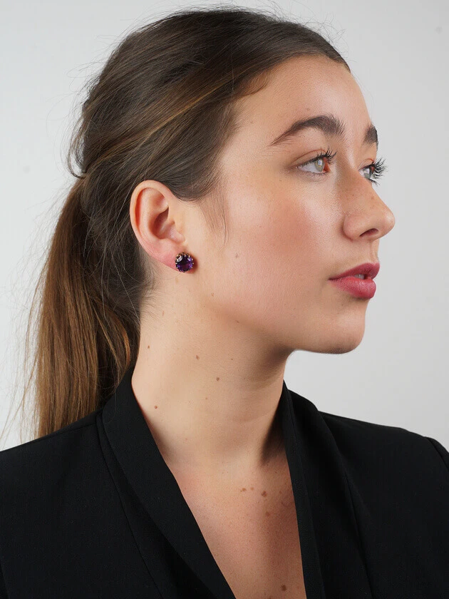 9ct Gold & Amethyst Round Stud Earrings 4 9ct Gold & Amethyst Round Stud Earrings - Image 2