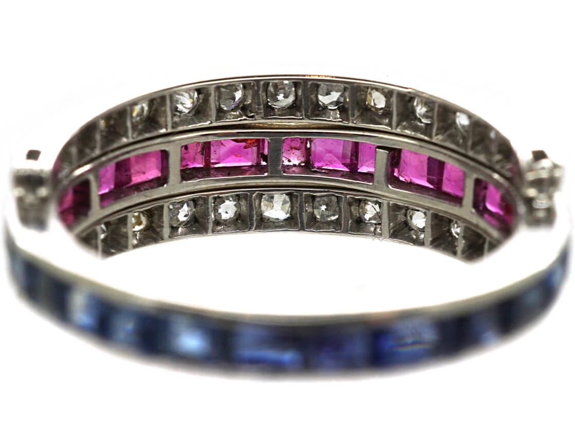 Art Deco 18ct White Gold Ruby, Diamond & Sapphire Flipover Ring 6 Art Deco 18ct White Gold Ruby, Diamond & Sapphire Flipover Ring - Image 4