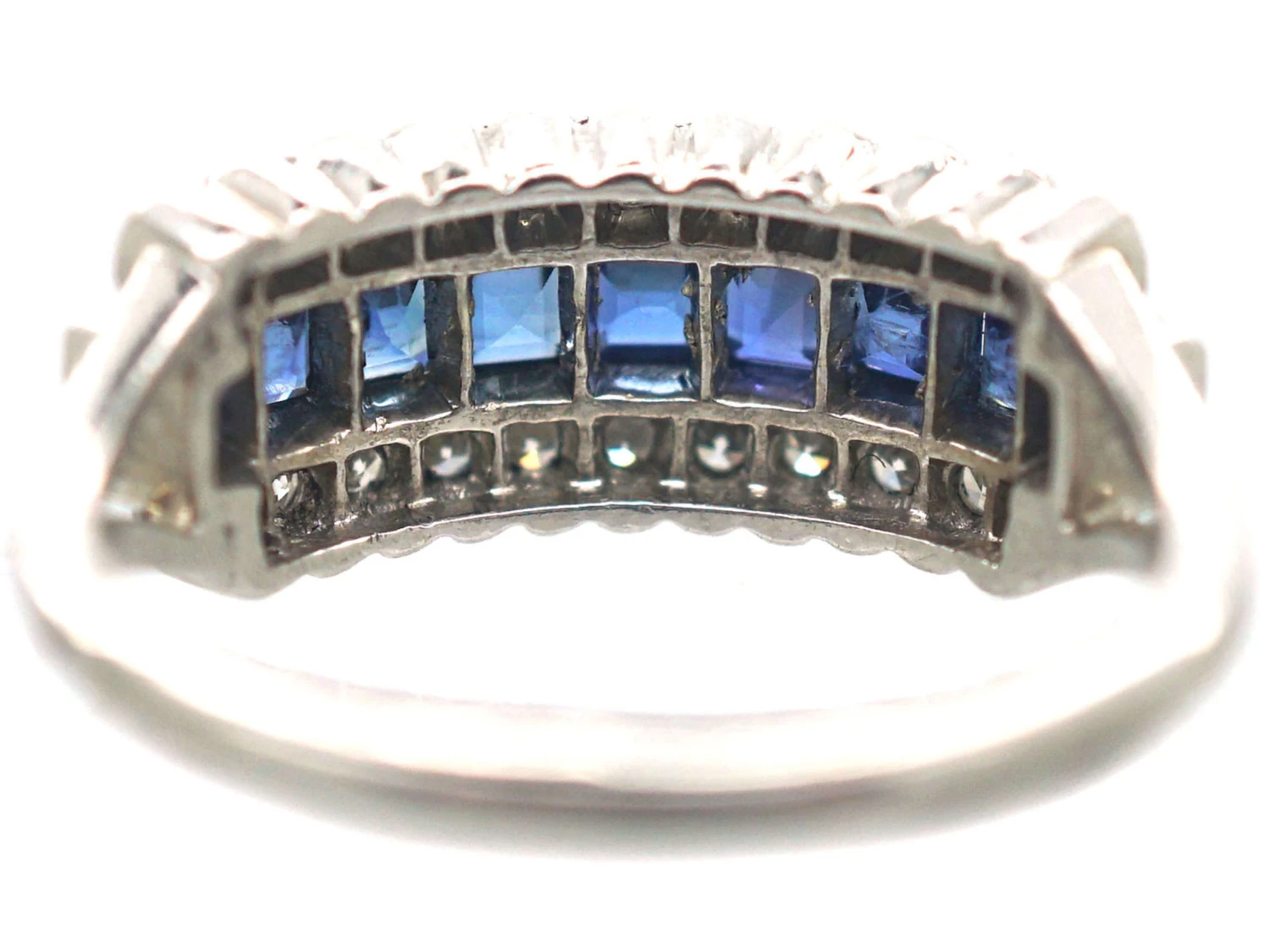 Art Deco Platinum Sapphire & Diamond Three Row Ring 6 Art Deco Platinum Sapphire & Diamond Three Row Ring - Image 4