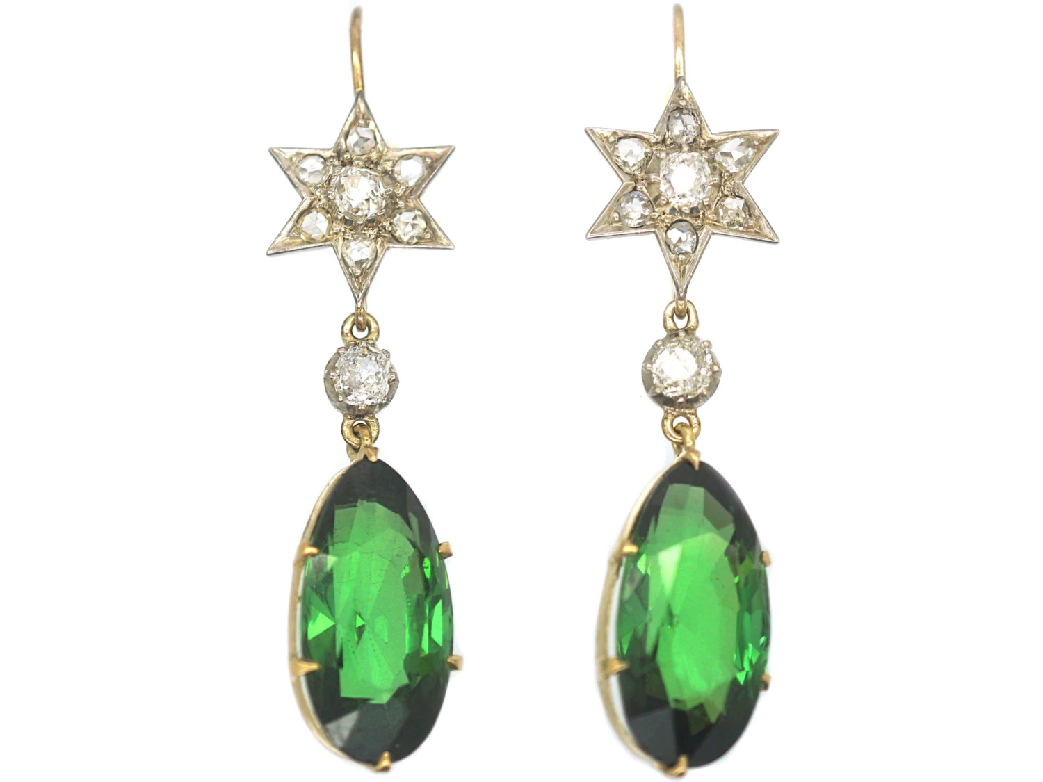 Victorian Green Tourmaline & Diamond Drop Earrings 3 Victorian Green Tourmaline & Diamond Drop Earrings