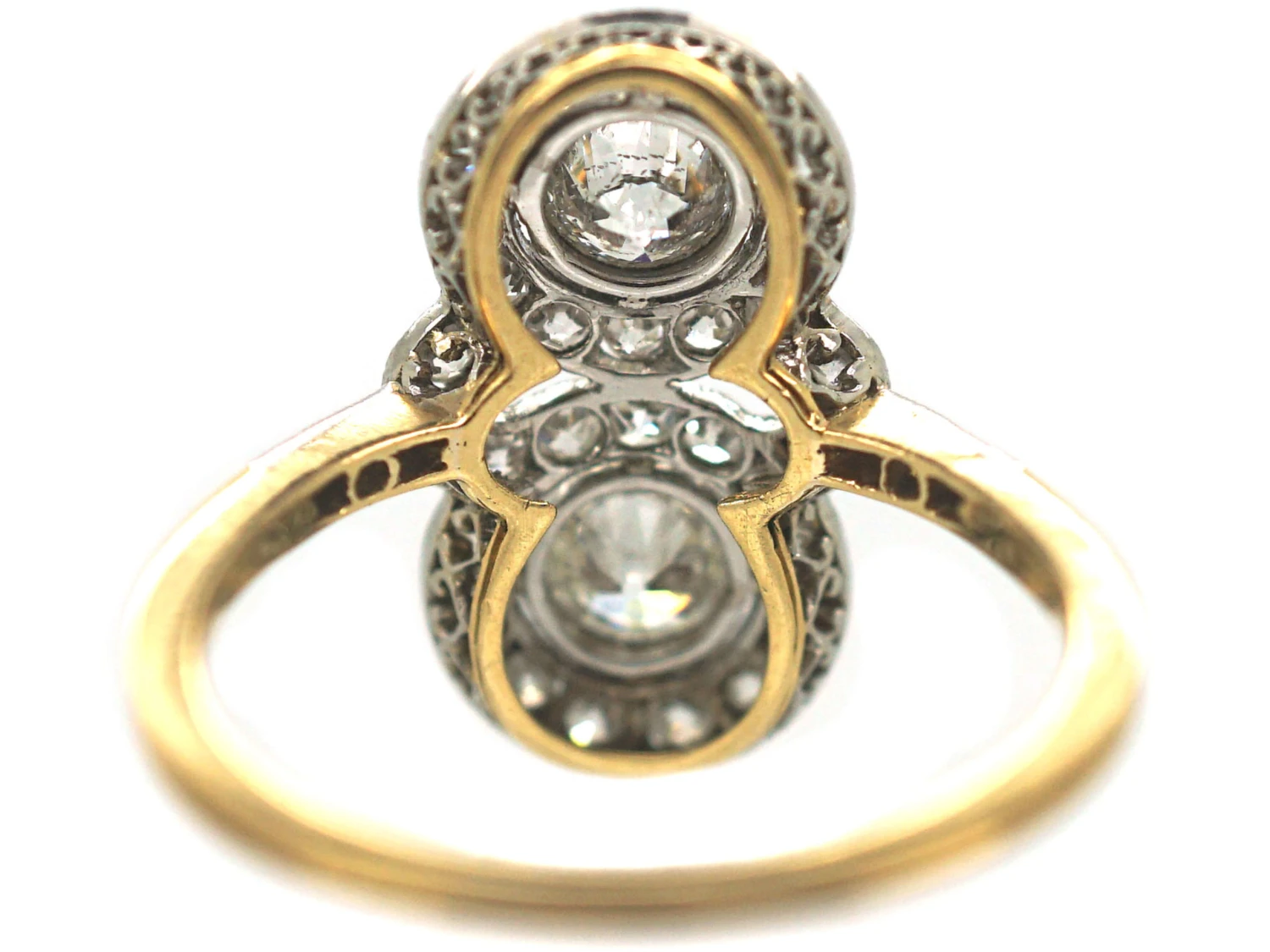 Edwardian 18ct Gold & Platinum Double Cluster Diamond Ring 6 Edwardian 18ct Gold & Platinum Double Cluster Diamond Ring - Image 4