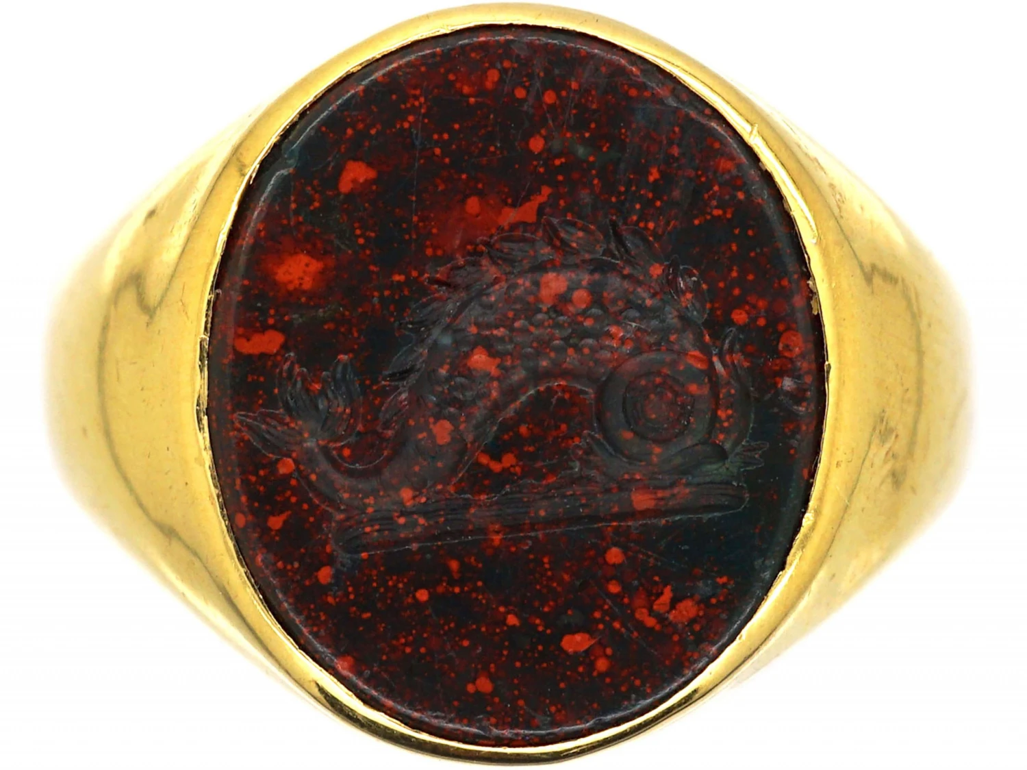 Victorian 18ct Gold Signet Ring Set With A Bloodstone With Dolphin Intaglio 3 Victorian 18ct Gold Signet Ring Set With A Bloodstone With Dolphin Intaglio