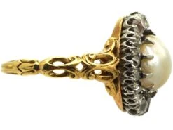 Victorian 18ct Gold, Natural Pearl & Old Mine Cut Diamond Cluster Ring 12 Victorian 18ct Gold, Natural Pearl & Old Mine Cut Diamond Cluster Ring -Antique Jewellery Company 05223fc9 dsc00206 scaled 1