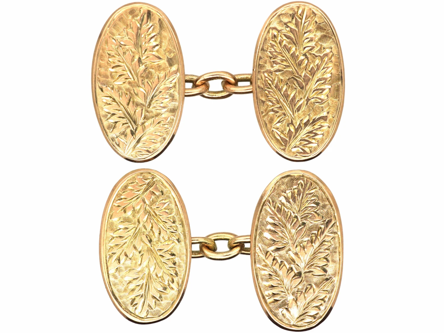 Edwardian 9ct Gold Cufflinks With Engraved Fern Leaf Detail 3 Edwardian 9ct Gold Cufflinks With Engraved Fern Leaf Detail