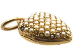 Edwardian 15ct Gold Diamond & Natural Split Pearl Pave Set Heart Locket -Antique Jewellery Company 06d32156 dsc00112