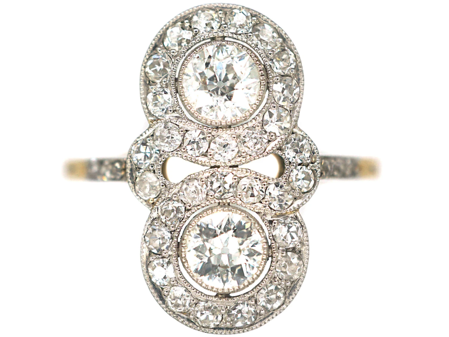 Edwardian 18ct Gold & Platinum Double Cluster Diamond Ring 3 Edwardian 18ct Gold & Platinum Double Cluster Diamond Ring