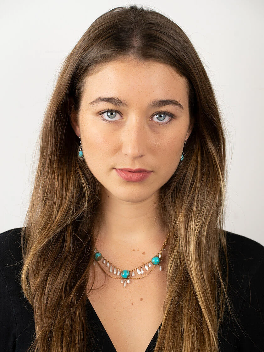 Gold,Turquoise & Mississippi Pearl Necklace By Murrle Bennett 4 Gold,Turquoise & Mississippi Pearl Necklace By Murrle Bennett - Image 2