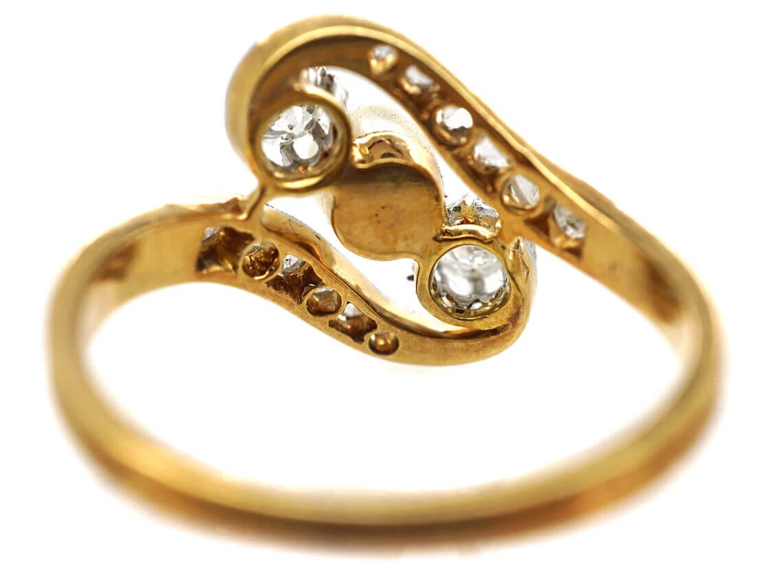 Art Nouveau 18ct Gold & Platinum, Diamond & Natural Pearl Crossover Ring 7 Art Nouveau 18ct Gold & Platinum, Diamond & Natural Pearl Crossover Ring - Image 5