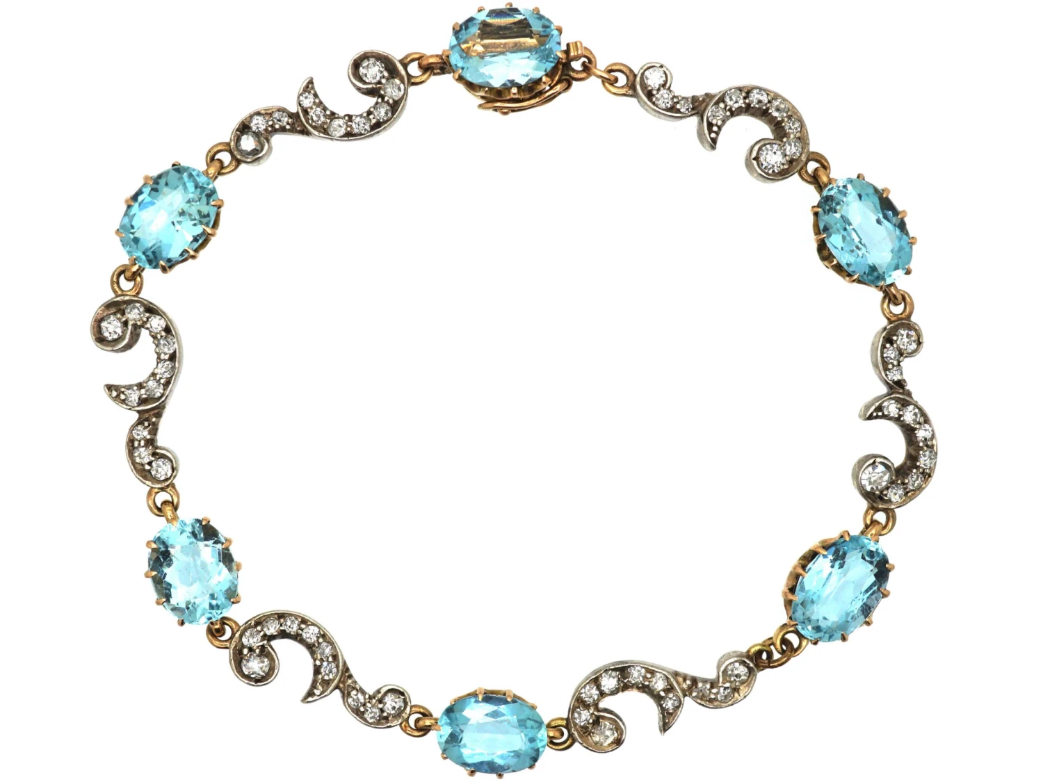 Edwardian 15ct Gold & Platinum, Aquamarine & Diamond Bracelet 3 Edwardian 15ct Gold & Platinum, Aquamarine & Diamond Bracelet