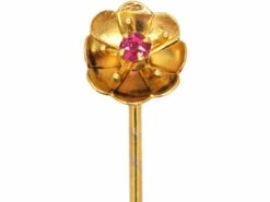 Edwardian 15ct Gold Buttercup Tie Pin Set With A Ruby