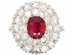 Retro 18ct White Gold, Ruby And Diamond Double Row Cluster Ring