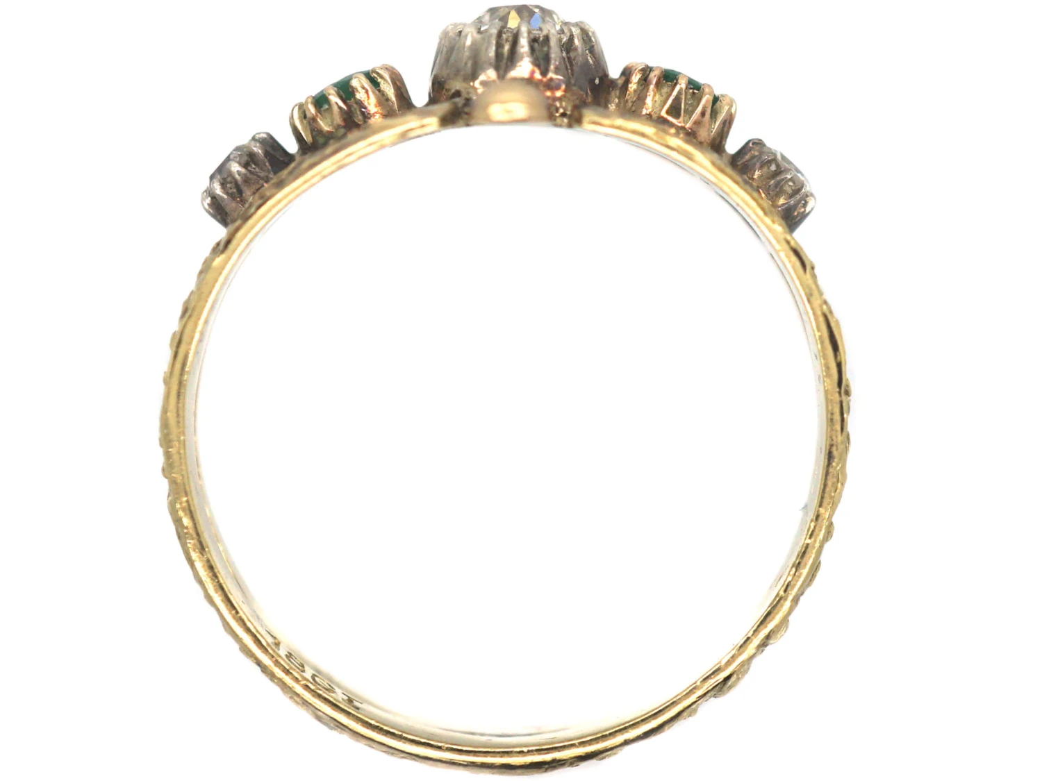 Victorian 18ct Gold Ring Set With Emerald & Diamonds 5 Victorian 18ct Gold Ring Set With Emerald & Diamonds - Image 3