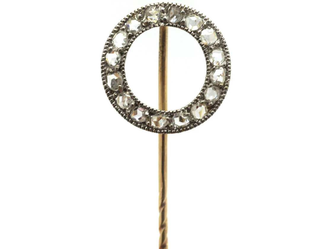 Art Deco Platinum & Rose Diamond Winning Post Tie Pin 3 Art Deco Platinum & Rose Diamond Winning Post Tie Pin