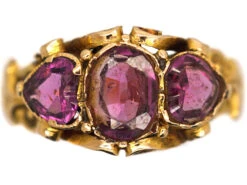 Victorian 15ct Gold Ring Set With Two Heart Shaped Almandine Garnets