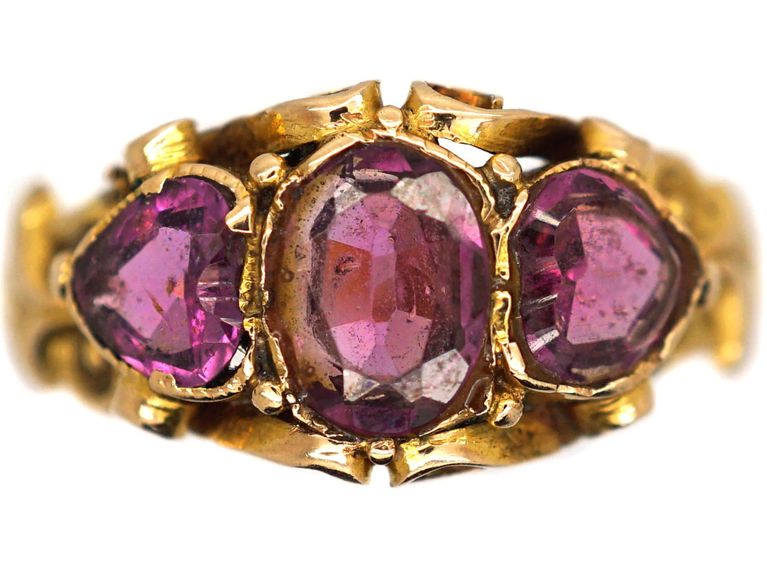 Victorian 15ct Gold Ring Set With Two Heart Shaped Almandine Garnets 3 Victorian 15ct Gold Ring Set With Two Heart Shaped Almandine Garnets