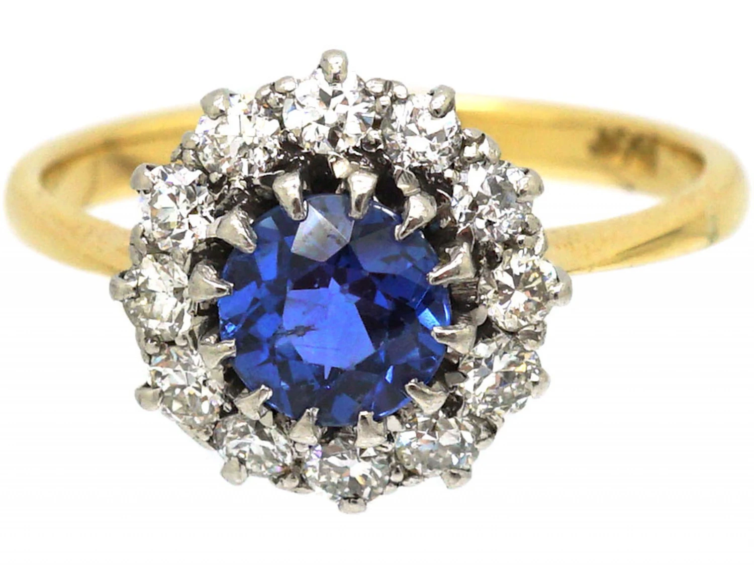 Retro 18ct Gold, Sapphire & Diamond Cluster Ring 9 Retro 18ct Gold, Sapphire & Diamond Cluster Ring - Image 7