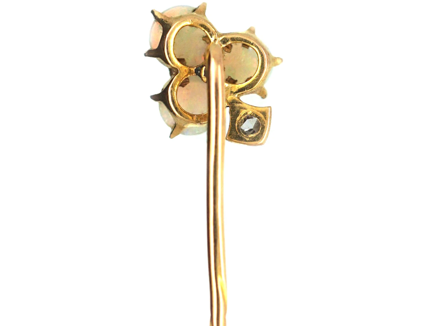 Edwardian 15ct Gold Opal, Ruby & Rose Diamond Trefoil Tie Pin 6 Edwardian 15ct Gold Opal, Ruby & Rose Diamond Trefoil Tie Pin - Image 4