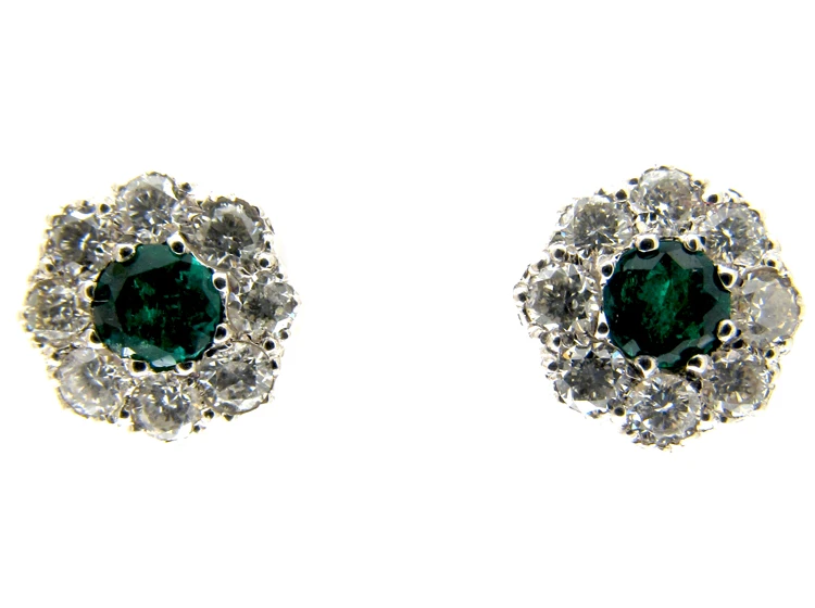 Emerald Diamond Cluster Earrings 3 Emerald Diamond Cluster Earrings