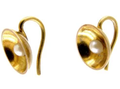 Victorian Concave Gold & Natural Pearl Earrings -Antique Jewellery Company 103c
