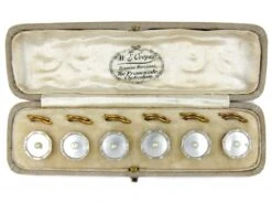 Mother Of Pearl & Gold Buttons In Original Case