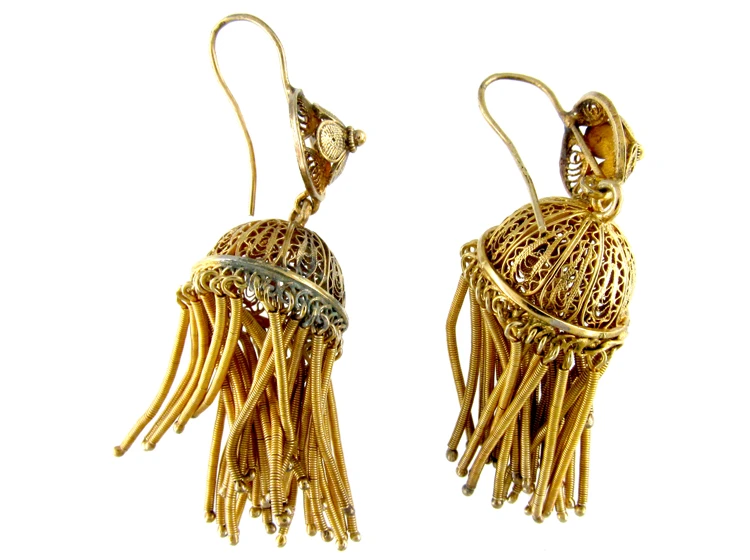 French Silver Gilt Large Tassle Earrings 4 French Silver Gilt Large Tassle Earrings - Image 2