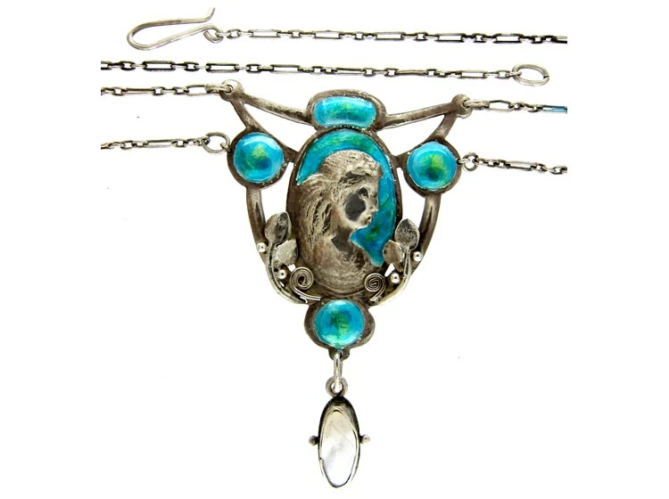Art Nouveau Silver & Enamel Necklace Attributed To Bertha Lang Goff 4 Art Nouveau Silver & Enamel Necklace Attributed To Bertha Lang Goff - Image 2
