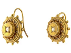 Victorian 15ct Gold & Pearl Earrings -Antique Jewellery Company 115c