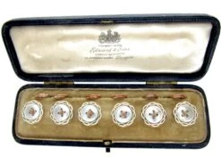 Set Of Six Gold & Enamel Buttons In Original Case
