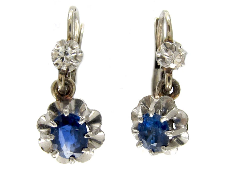 Sapphire & Diamond Edwardian Drop Small Earrings 3 Sapphire & Diamond Edwardian Drop Small Earrings