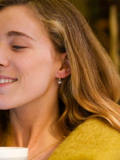 French 18ct Gold Diamond Set Drop Earrings -Antique Jewellery Company 12