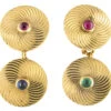 Art Deco Gold, Ruby & Emerald Round Cufflinks Of Spiral Design 1 Art Deco Gold, Ruby & Emerald Round Cufflinks Of Spiral Design -Antique Jewellery Company 120a 1