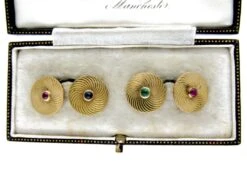 Art Deco Gold, Ruby & Emerald Round Cufflinks Of Spiral Design -Antique Jewellery Company 120c 1024x768 1