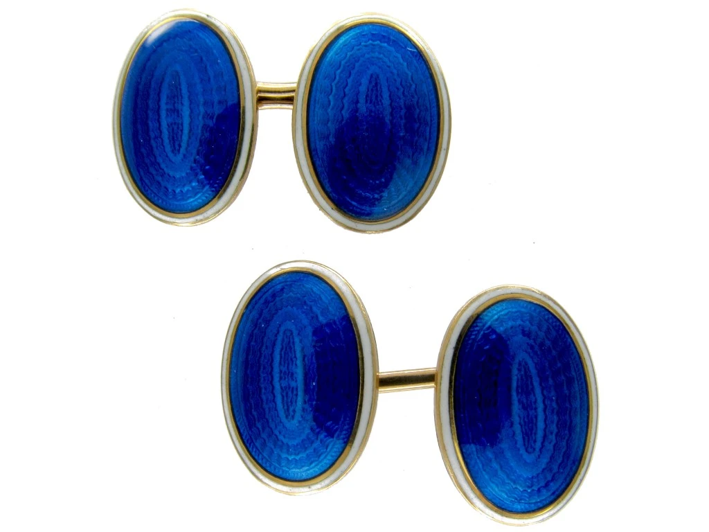 Blue & White Enamel 18ct Gold Cufflinks 3 Blue & White Enamel 18ct Gold Cufflinks