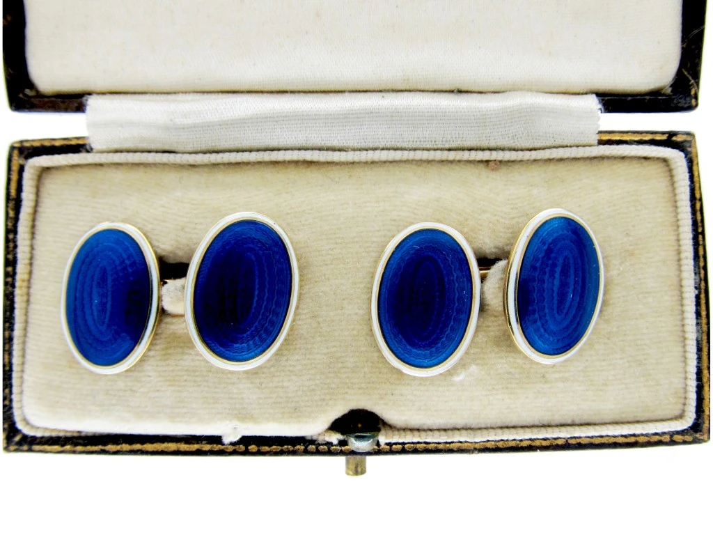 Blue & White Enamel 18ct Gold Cufflinks 5 Blue & White Enamel 18ct Gold Cufflinks - Image 3