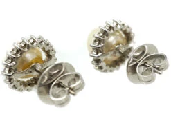 14ct White Gold, Pearl & Diamond Cluster Earrings -Antique Jewellery Company 127cc236 dsc05348