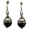 Art Deco Silver Onyx & Marcasite Drop Earrings 2 Art Deco Silver Onyx & Marcasite Drop Earrings -Antique Jewellery Company 128a