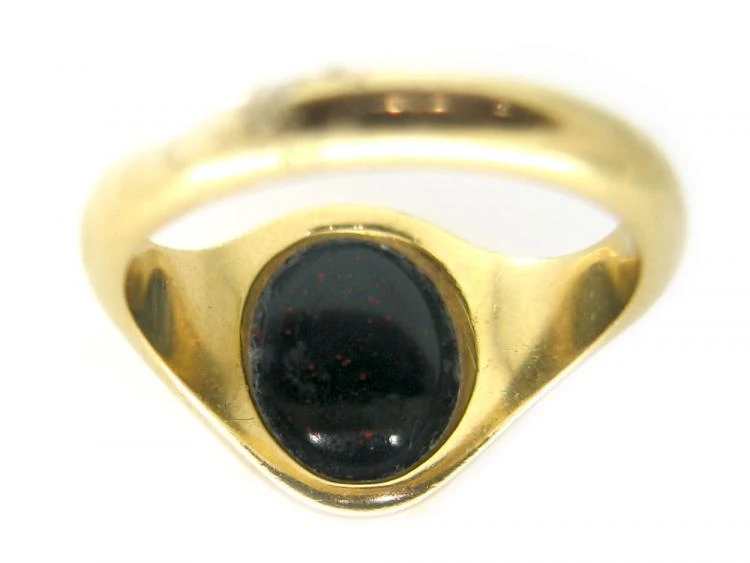 18ct Gold Bloodstone Uncarved Signet Ring 4 18ct Gold Bloodstone Uncarved Signet Ring - Image 2