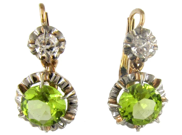 Edwardian Peridot & Diamond Earrings 3 Edwardian Peridot & Diamond Earrings