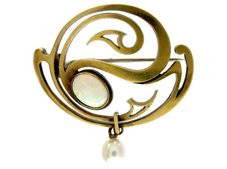 Art Nouveau 15ct Gold & Opal Set Brooch 3 Art Nouveau 15ct Gold & Opal Set Brooch