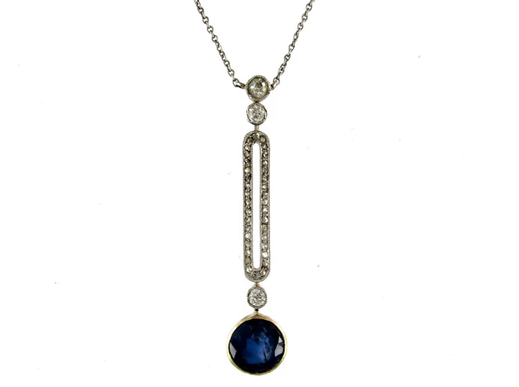 Art Deco Sapphire Diamond Pendant 3 Art Deco Sapphire Diamond Pendant