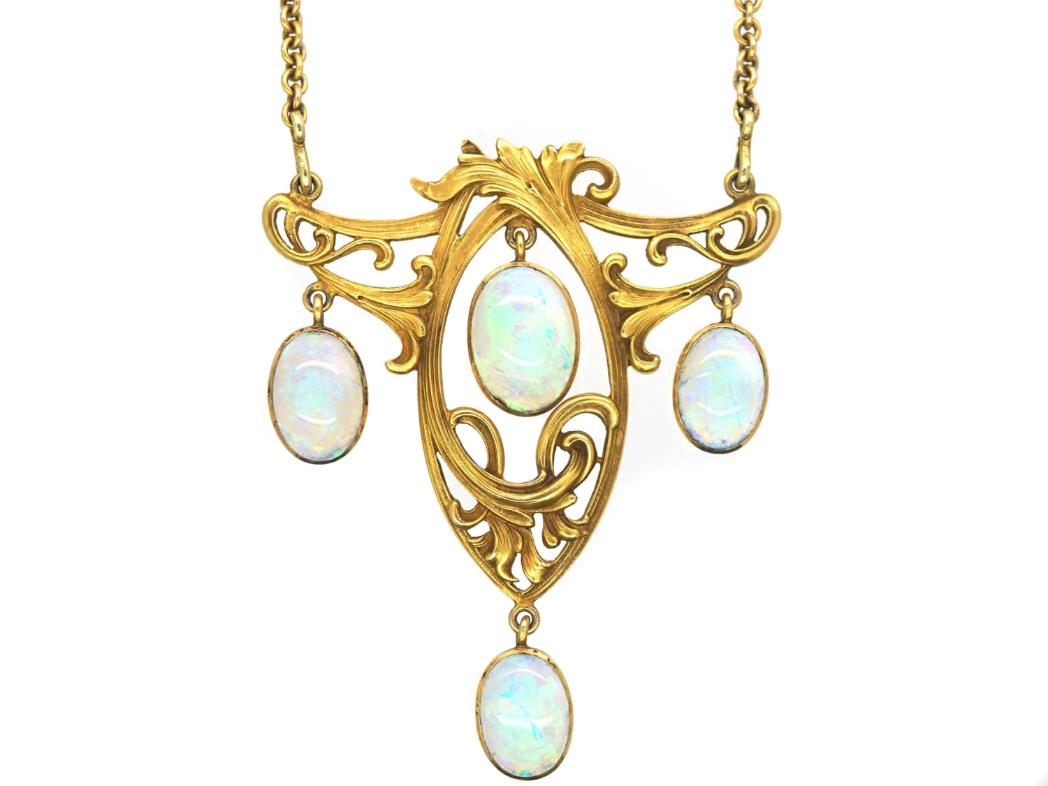 Art Nouveau 14ct Gold And Opal Pendant On 18ct Gold Art Nouveau Chain 3 Art Nouveau 14ct Gold And Opal Pendant On 18ct Gold Art Nouveau Chain