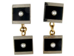 Art Deco Onyx & Pearl Gold Cufflinks