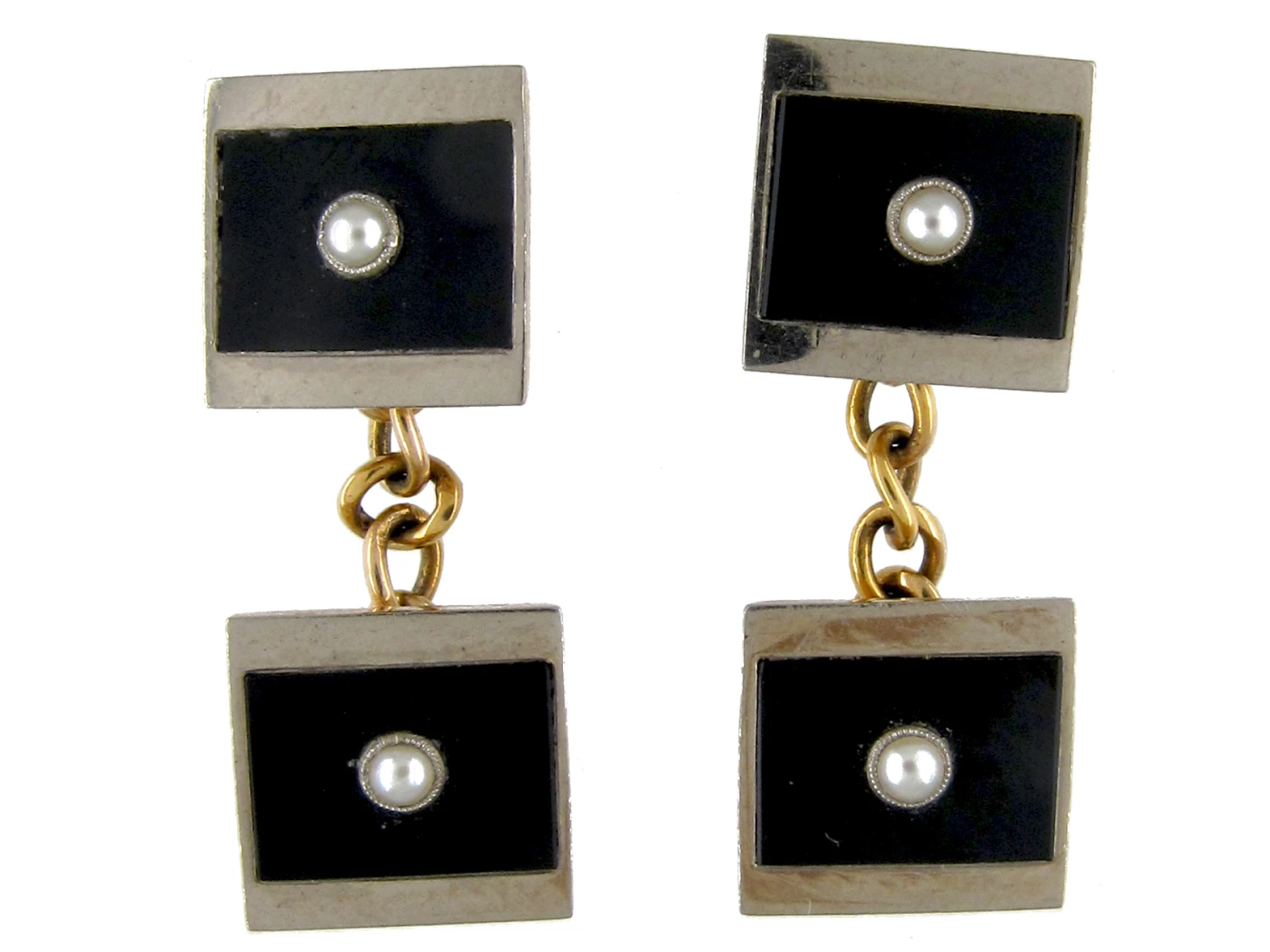 Art Deco Onyx & Pearl Gold Cufflinks 3 Art Deco Onyx & Pearl Gold Cufflinks