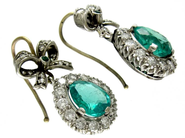 Emerald Diamond Bow & Pear Shape Drop Earrings 5 Emerald Diamond Bow & Pear Shape Drop Earrings - Image 3