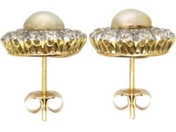 Early 20th Century 18ct Gold, Natural Pearl & Diamond Cluster Earrings -Antique Jewellery Company 14c82bf5 dsc03451 scaled 1