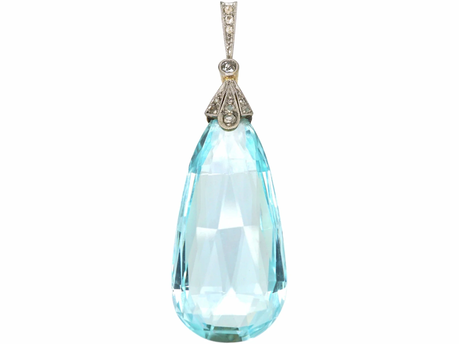 Art Deco 15ct Gold & Platinum , Large Aquamarine & Rose Diamond Pendant 3 Art Deco 15ct Gold & Platinum , Large Aquamarine & Rose Diamond Pendant