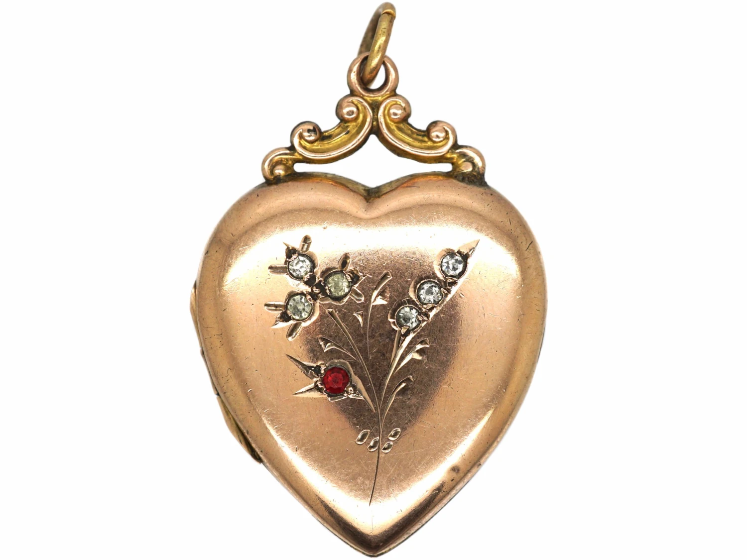Edwardian 9ct Back & Front Heart Shaped Locket With Flower Motif Set With Paste 3 Edwardian 9ct Back & Front Heart Shaped Locket With Flower Motif Set With Paste