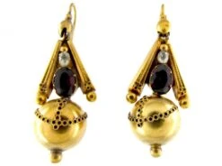 Victorian Garnet & Crystal 15ct Gold Drop Earrings