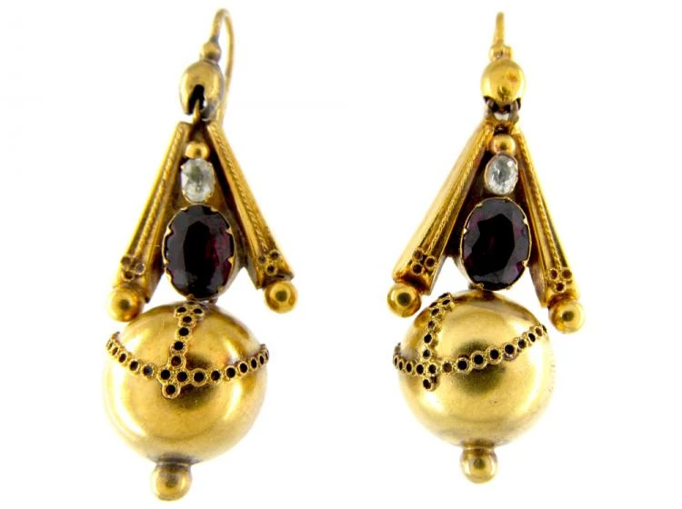 Victorian Garnet & Crystal 15ct Gold Drop Earrings 3 Victorian Garnet & Crystal 15ct Gold Drop Earrings